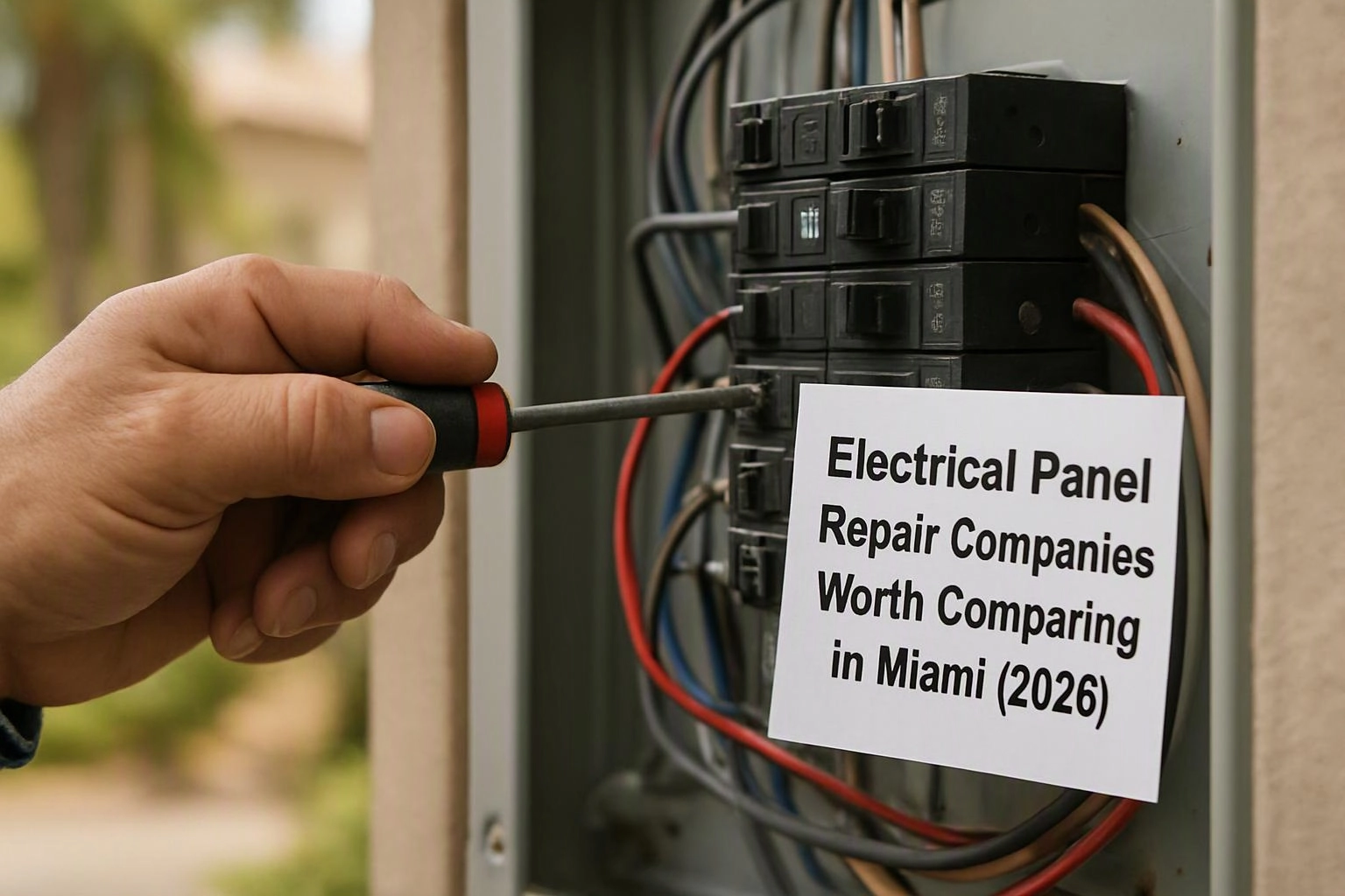Macro photograph of a clear visual metaphor about comparing electrical panel repair companies